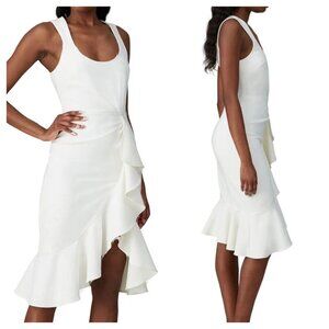 Cinq A Sept Angela Ivory Ruffled Midi Sheath Dress Womens sz 6 Bridal Cocktail